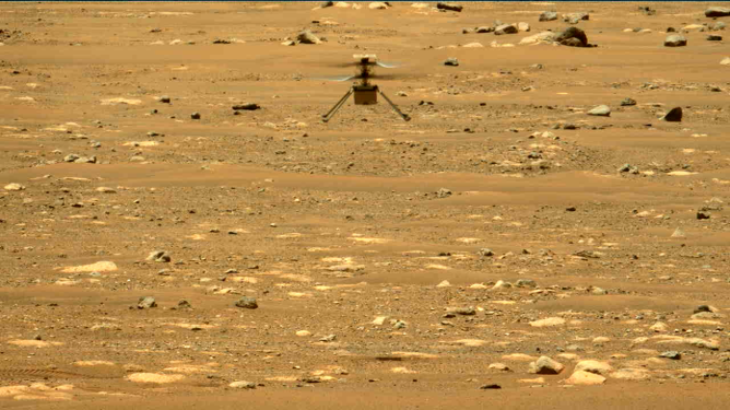ingenuity mars helicopter mid-flight