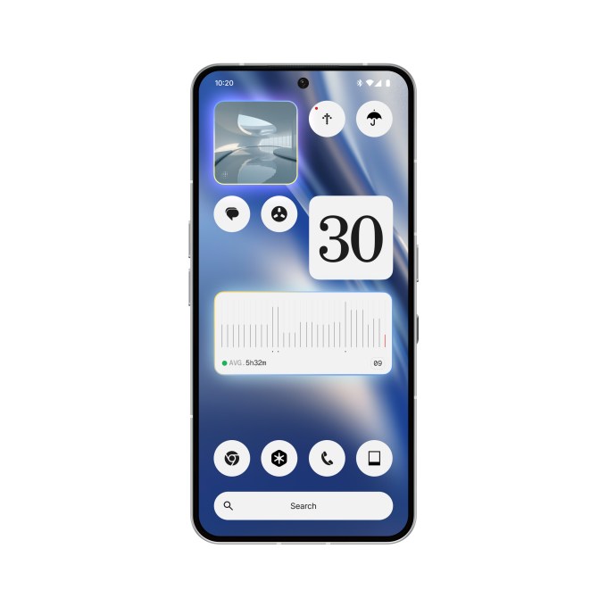 A nothing phone screen with a screen time monitor and an Art curator widget Image